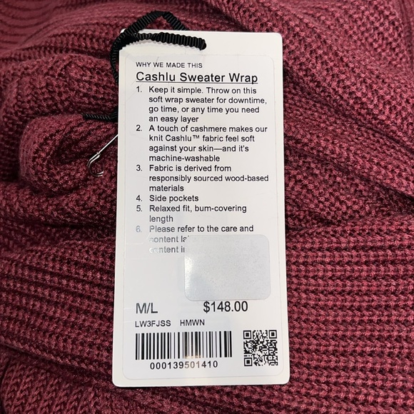 🩷NWT LULULEMON CASHLU SWEATER WRAP IN HEATHERED MULLED WINE M/L - Picture 15 of 15